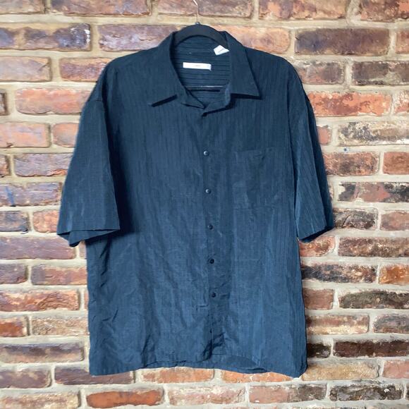 Moda Campia Vintage Black Textured Short Sleeve Button Down Shirt Men's Large - Picture 1 of 4
